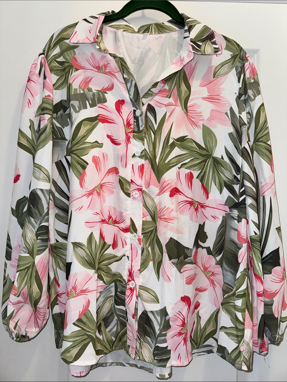 Womens Pink Floral Button-Up Shirt